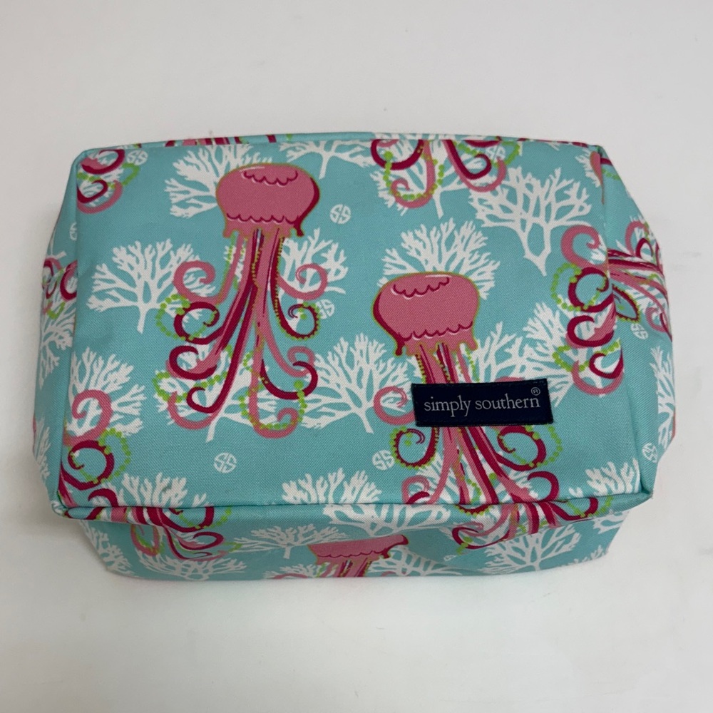 Simply Southern Aqua Cosmetic Bag with Pink Jellyfish Print